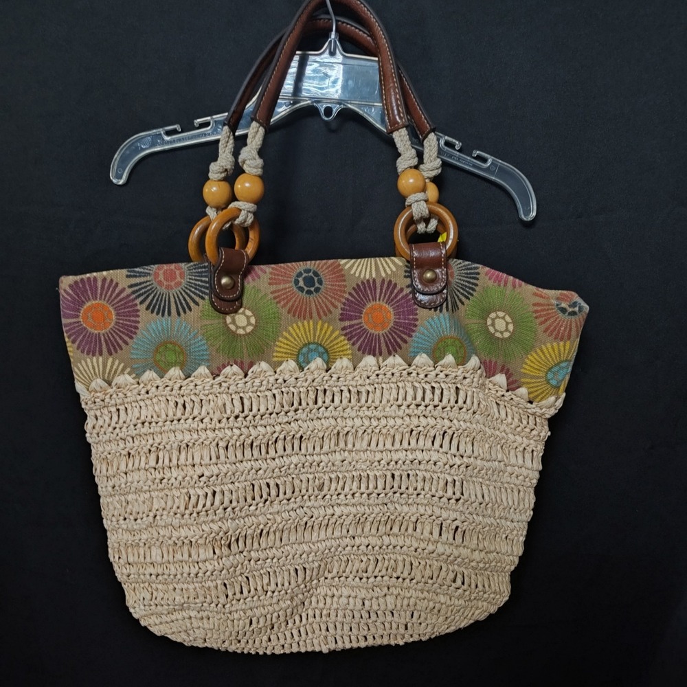 Fossil handbag Raffia straw key beach travel resort burst colorful purse